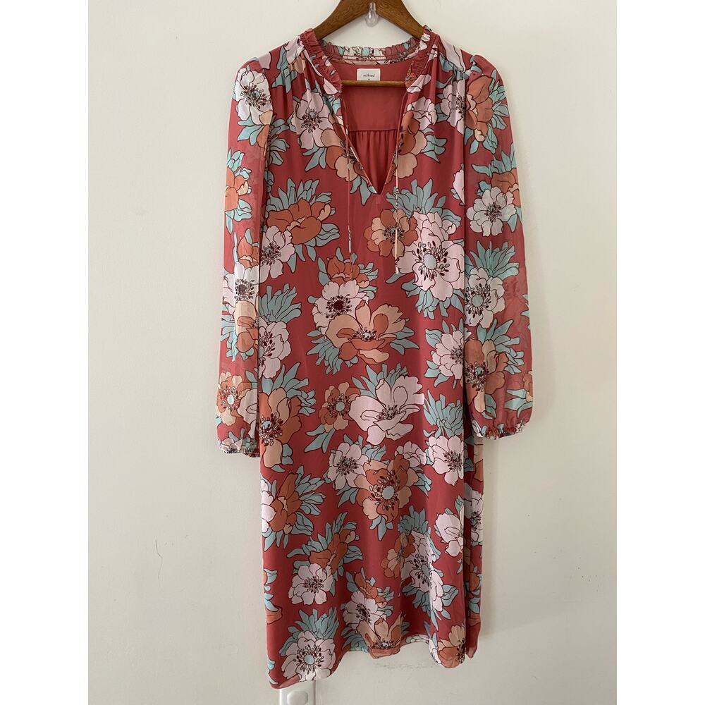 Wilfred Aritzia Molly Babydoll Midi Dress M Long Sleeve Floral Flowy Peachy Pink